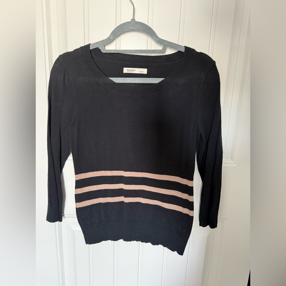 Old Navy Women's Black Sweater with Tan Stripes